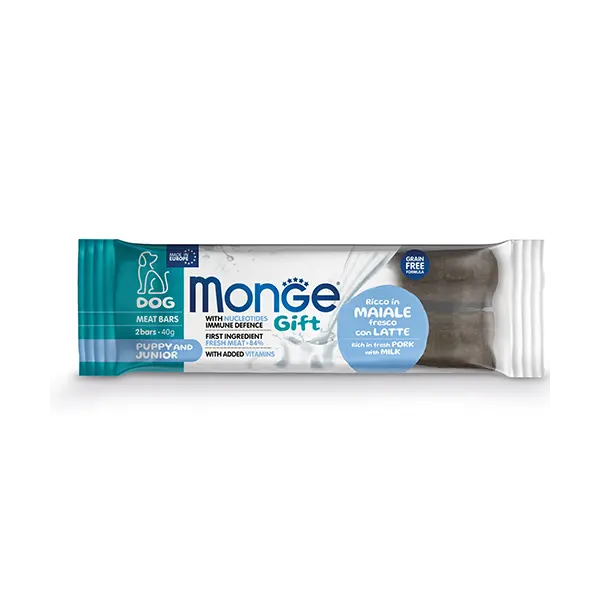 Monge Gift Meat Bars Puppy&Junior – лакомства за подрастващи кученца със свинско и нуклеотиди, без зърнени култури