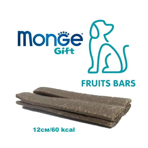 Monge Gift Fruit Bars Puppy & Junior – лакомства за подрастващи кученца - монопротеинови барчета със свинско и киви, без зърнени култури