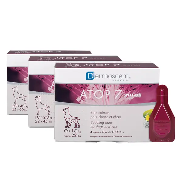 Dermoscent Atop 7 Spot on for dogs - за лечение на атопичен дерматит, за кучета от 10 до 20кг - 4 пипети в кутия