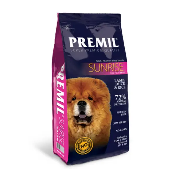 Premil Sunrise 23/14 - пълноценна храна за кучета с алергии и чувствителна храносмилателна система с агнешко месо и ориз