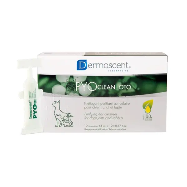 Dermoscent PYO clean Oto - за почистване на уши и за лечение и профилактика на външен отит при кучета, котки и дребни бозайници - 10 монодози x 5мл