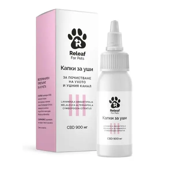 Releaf For Pets - капки за уши 3% CBD - при възпаления, инфекции и алергии - 30 мл