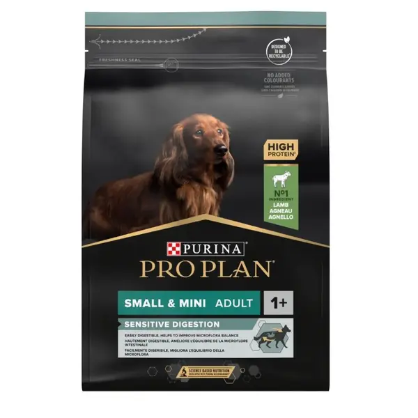 PRO PLAN Small & Mini Adult Sensitive Digestion за кучета в зряла възраст от дребни породи с чувствителен стомах, суха храна, с агне