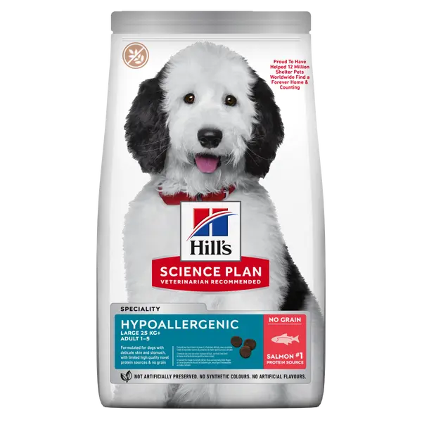 Hill's Science Plan Canine Hypoallergenic Large Breed Adult – хипоалергенна суха храна за кучета от едри породи от 1 до 5 години със сьомга - 12 кг.