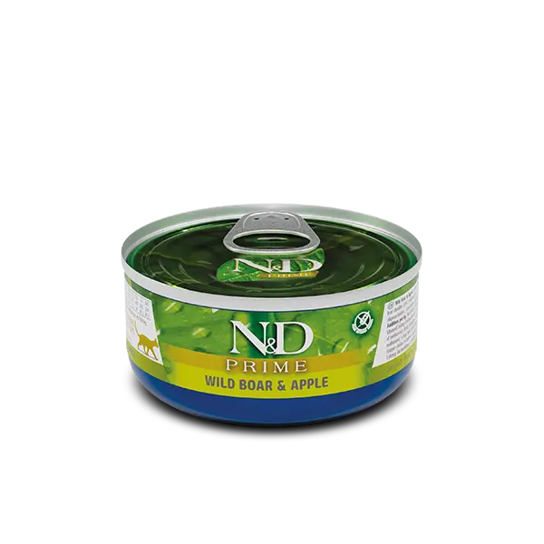 N&D PRIME Cat Wild Boar & Apple Adult 70 g – пълноценна мокра храна без зърнени култури за котки в зряла възраст, с глиганско и ябълка, консерва