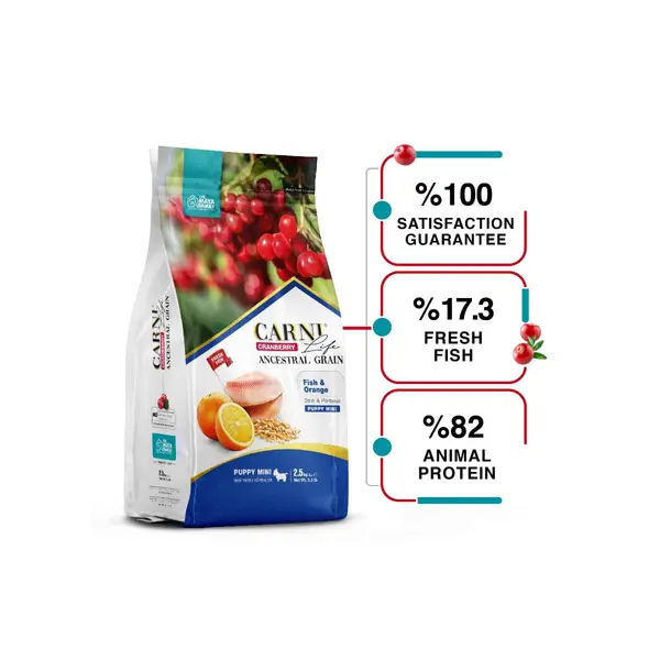 Carni Life Cranberry PUPPY MINI С РИБА И ПОРТОКАЛ 2,5 kg - Пълноценна и балансирана храна с риба, червена боровинка и портокал за подрастващи кучета от дребни породи