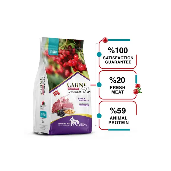 Carni Life Cranberry ADULT MEDIUM&MAXI С АГНЕ И КЪПИНИ за средни и едри породи кучета 12 kg – Пълноценна и балансирана храна с агне, червена боровинка и къпини за пораснали кучета от средни и големи породи