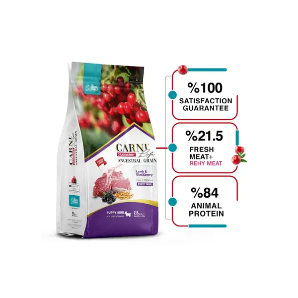 Carni Life Cranberry PUPPY MINI С АГНЕ И КЪПИНИ 2,5 kg - Пълноценна и балансирана храна с агне, червена боровинка и къпини за подрастващи кучета от дребни породи