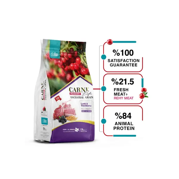 Carni Life Cranberry PUPPY ALL BREEDS С АГНЕ И КЪПИНИ за всички породи кучета 2,5 kg – Пълноценна и балансирана храна с агне, червена боровинка и къпини за подрастващи кучета от всички породи