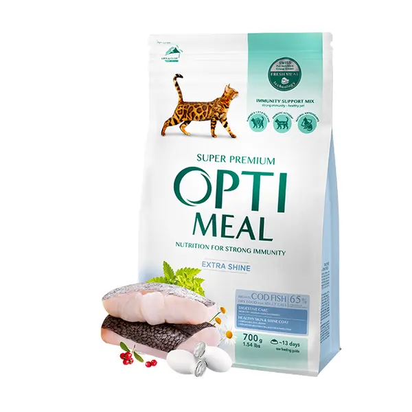 Opti Meal Cat Adult With Cod Fish - Пълноценна суха храна за възрастни котки с високо съдържание на треска - различни разфасовки