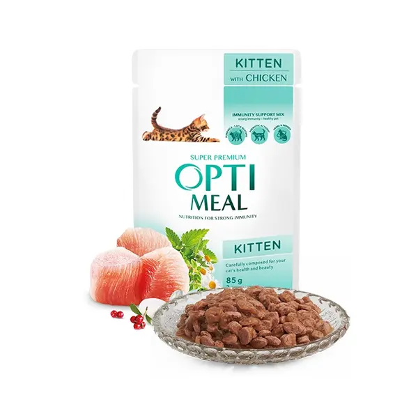 Opti Meal Pouch For Kittens With Chicken - пълноценна мокра храна за подрастващи котенца с пилешко