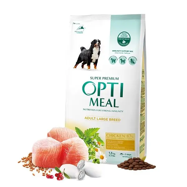 Opti Meal Maxi Adult With Chicken - Пълноценна суха храна за възрастни кучета от едри породи с пиле - 12 кг