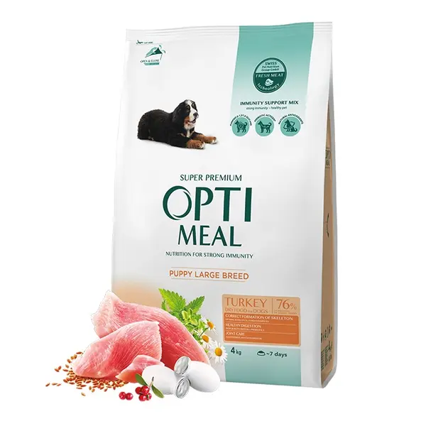 Opti Meal Puppy Large With Turkey - Пълноценна суха храна за малки кученца от едри породи с пуешко