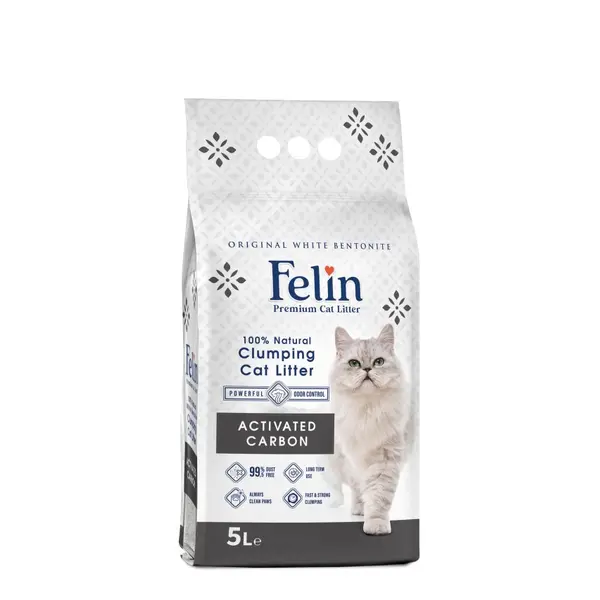 FELIN ACTIVATED CARBON - натурална котешка тоалетна от бентонит, с аромат на активен въглен