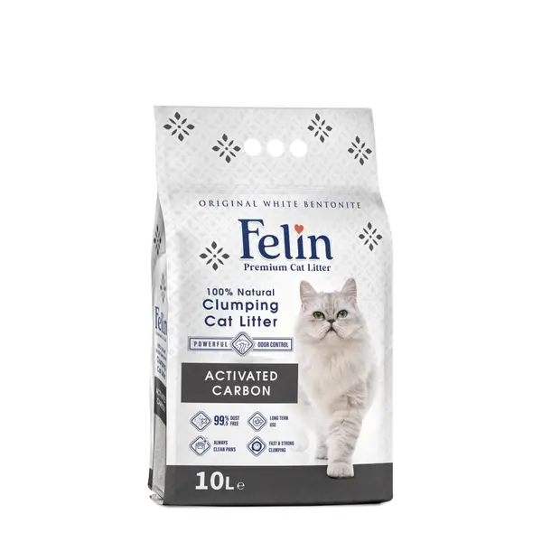 FELIN ACTIVATED CARBON - натурална котешка тоалетна от бентонит, с аромат на активен въглен