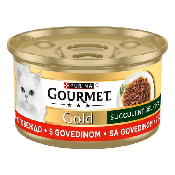 GOURMET Gold Succulent Delight with Beef - пълноценна мокра храна за котки с говеждо 85 гр