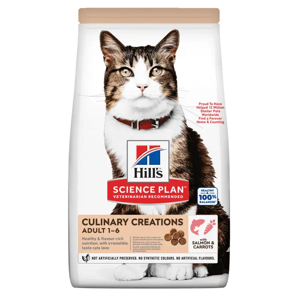 Hill's Science Plan Culinary Creations Cat Adult Salmon & Carrots -  Пълноценна суха храна за котки от 1 до 6 години със сьомга и моркови - 10 кг
