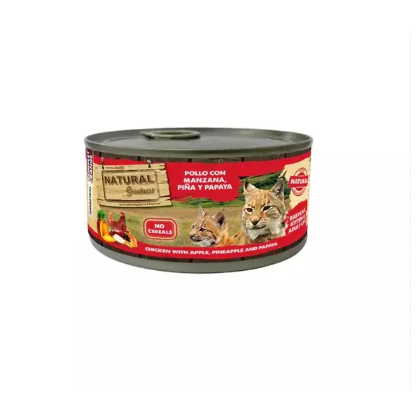 Natural Greatness Cat and Kittens with Chicken -  мокра храна за котки и котенца с Пиле, ябълка, ананас и папая, консерва185 гр