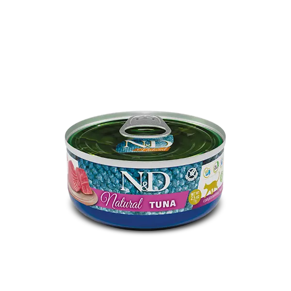 N&D Natural FISH TRIO MENU 5+1 free – мокра допълваща храна за котки в зряла възраст, три вкуса - с риба тон, с риба тон и сьомга, с риба тон и скариди, консерва - 6х70 гр, 5+1 ПОДАРЪК