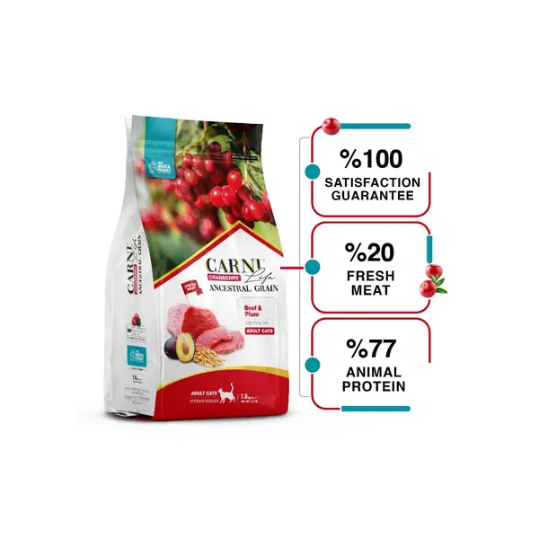Carni Life Cranberry ADULT храна за котки С ГОВЕЖДО И СЛИВИ 10 kg - Пълноценна и балансирана храна с телешко, червена боровинка и сливи за котки над 1 година