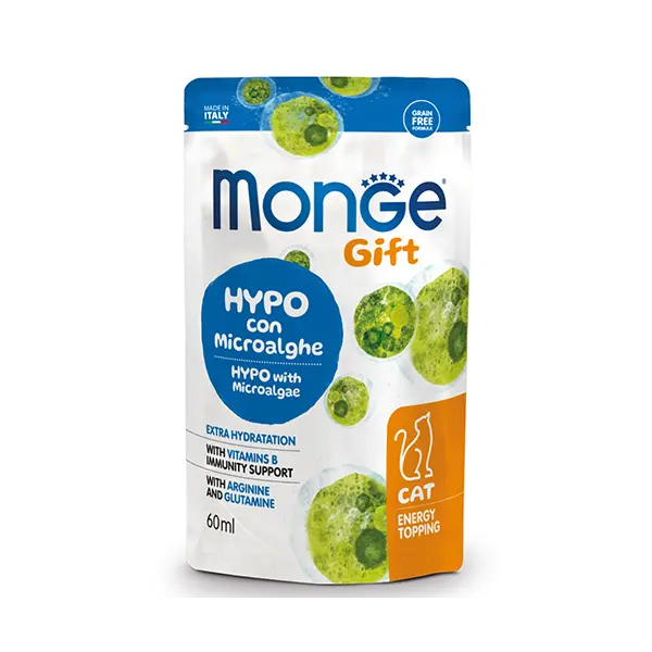 Monge Gift Cat Energy Topping Hypo – енергиен топинг за котки, хипоалергенен с микроводорасли , 60 мл
