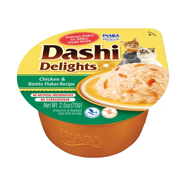 Inaba Dashi Delights Chicken and Bonito Flakes - топинг с късчета месо в японски бульон - Пиле и Паламуд, 70 гр