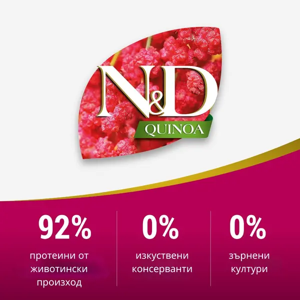 N&D Quinoa Digestion Lamb Adult MINI – суха храна за добро храносмилане, без зърнени култури за кучета над 1 година от дребни породи, с агнешко, киноа, копър, мента и артишок - 7 кг