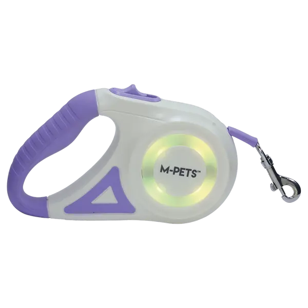 M-pets Flash Purple M - Автоматичен повод с фенерче и LED светлини, 5 м, за кучета до 15кг, лилав