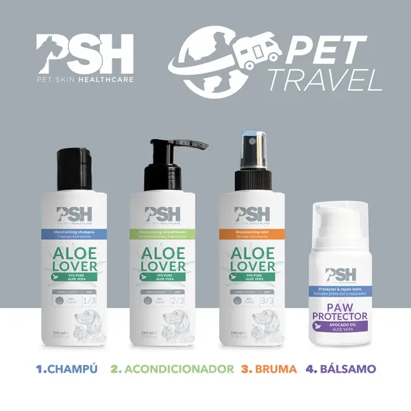 PSH Pet Travel Pack - Пакет 4 Продукта - шампоан, балсам и спрей с алое на 100 мл и балсам за лапи