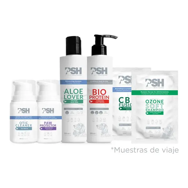 PSH Pet Pack Sensitive Skin - 6 Продукта в Пакет -  балсам за лапи, лосион за уши, шампоан с алое, био протеинова маска, сашета с озон и cbd