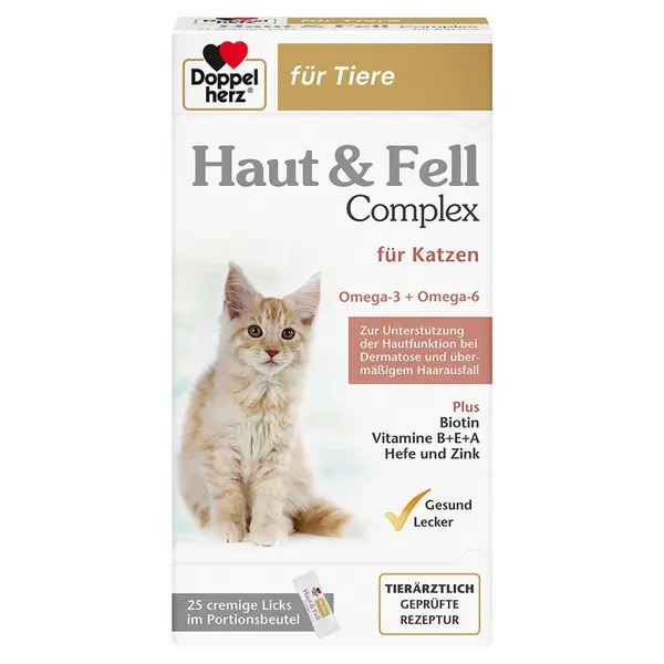Doppelherz für Tiere Haut & Fell - комплекс за кожа и козина за котки - 25 сашета - СРОК 04.2027