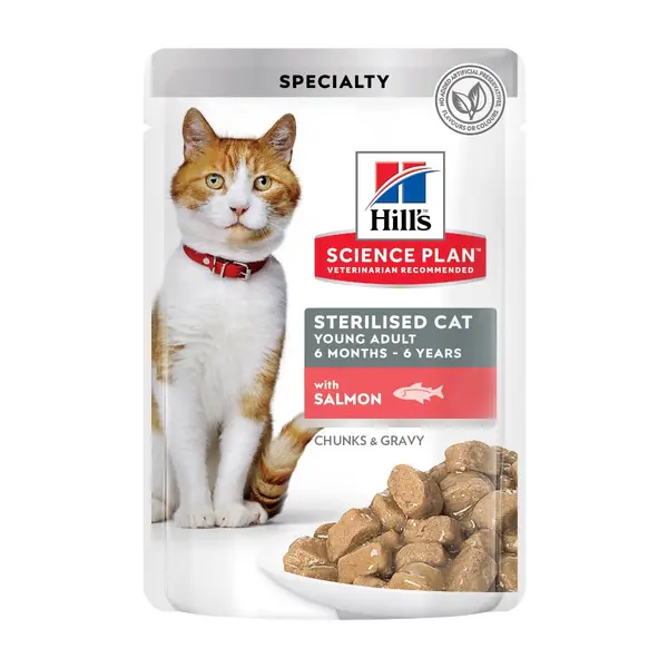 Hill's Science Plan Feline Adult Sterilised Salmon - Пълноценна суха храна за израснали кастрирани котки от 1 до 6 години, със сьомга, 1,5 кг
