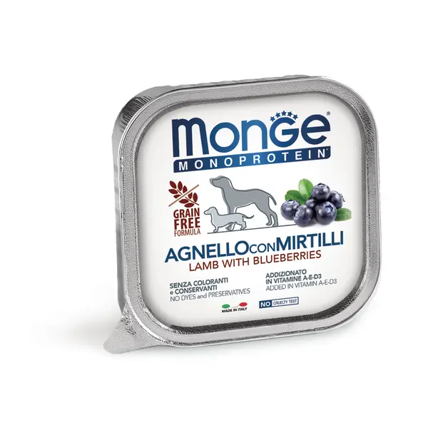 Monge Monoprotein Paté Lamb with Blueberries - Терин пастет за кучета в зряла възраст с агнешко и боровинки - 150 г