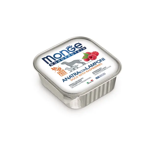 Monge Monoprotein Paté Duck with Raspberries - Терин пастет за кучета в зряла възраст с патешко и малини - 150 г