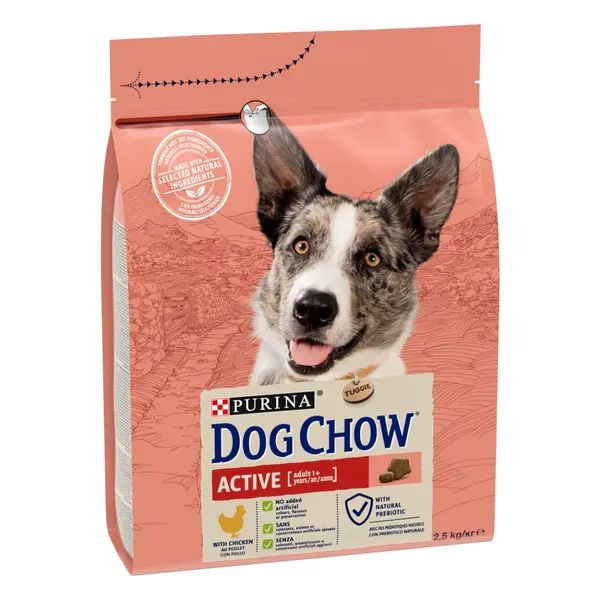Dog Chow Аctive Chicken - пълноценна храна за активни кучета в зряла възраст с пилешко - 2,5 кг