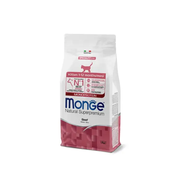 Monge Natural Superpremium Monoprotein Kitten Beef - Пълноценна суха храна за подрастващи котета с телешко - 400 г