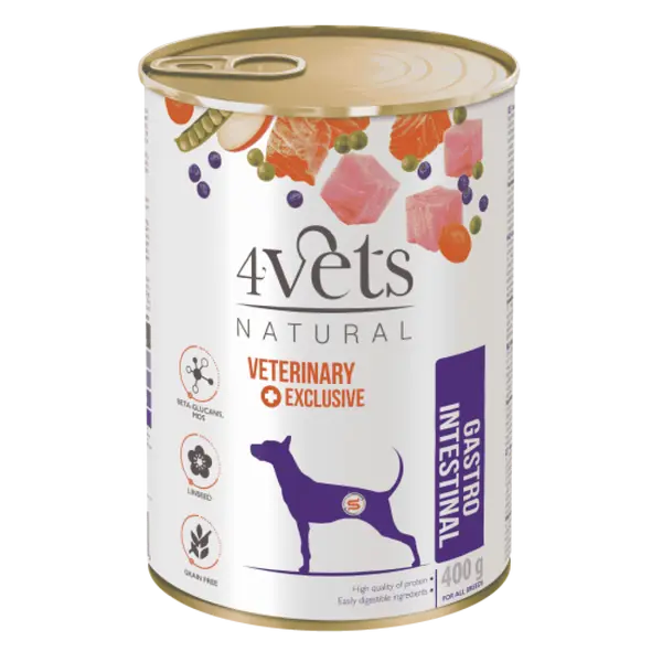 4Vets Dog Natural Gastro Intestinal консервирана храна за кучета, при стомашно чревни проблеми, 400 г
