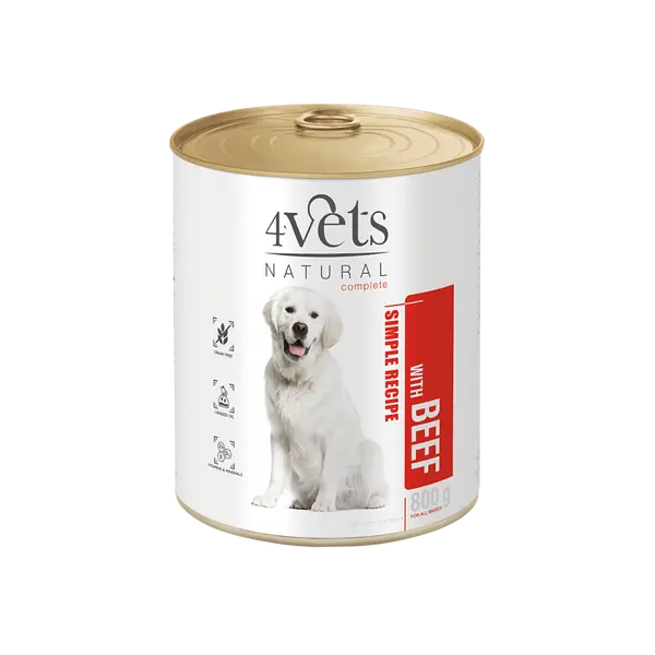 4Vets Dog Natural консервирана храна за кучета с говеждо месо, 800 г