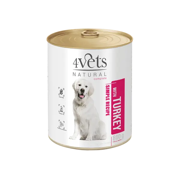 4Vets Dog Natural консервирана храна за кучета с пуешко месо, 800 г