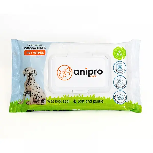 Anipro  антибактериални биоразградими хигиенни кърпички, 40 бр, 15x20 см