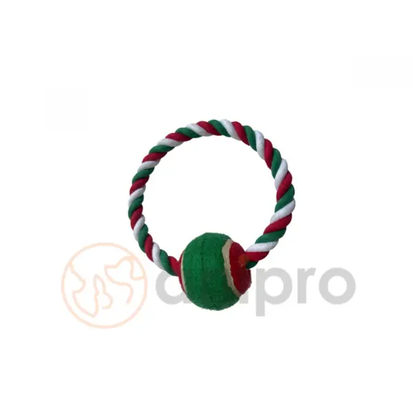 Anipro  Играчка въже кръг с топка бяло/зелено/червено 18 см, 125-135 г
