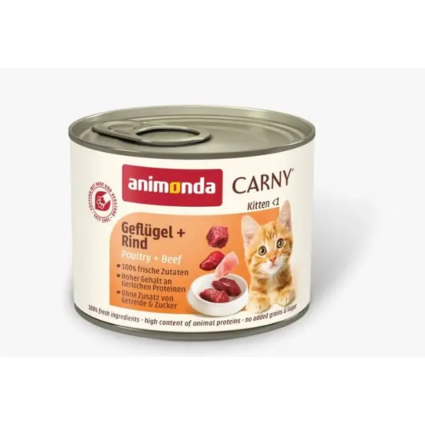 Аnimonda Carny Kitten - консервирана храна за малки котенца, говеждо и птиче месо, 200 г