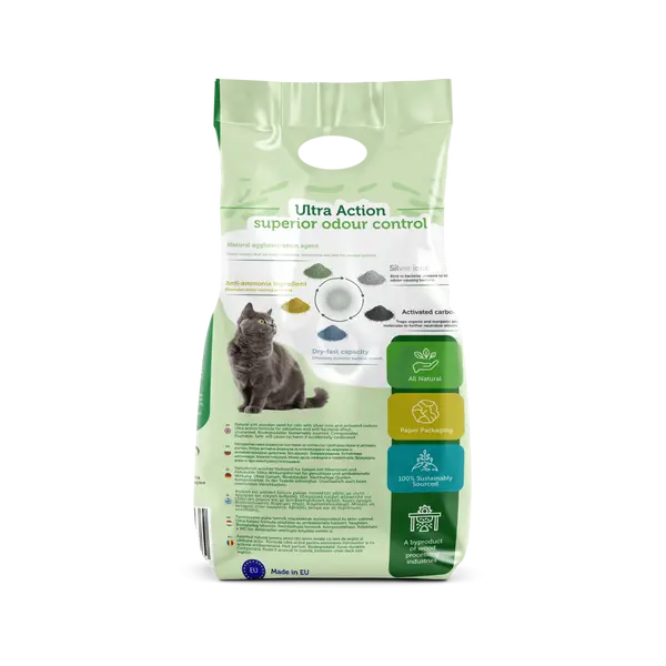 Eco Clean Box Ultra action 10L - котешка постелка от дървесни фибри със сребърни йони активен въглен
