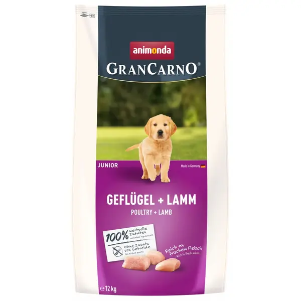 GranCarno dry  Junior - суха храна за малки кученца с птиче и агнешко, 12 кг