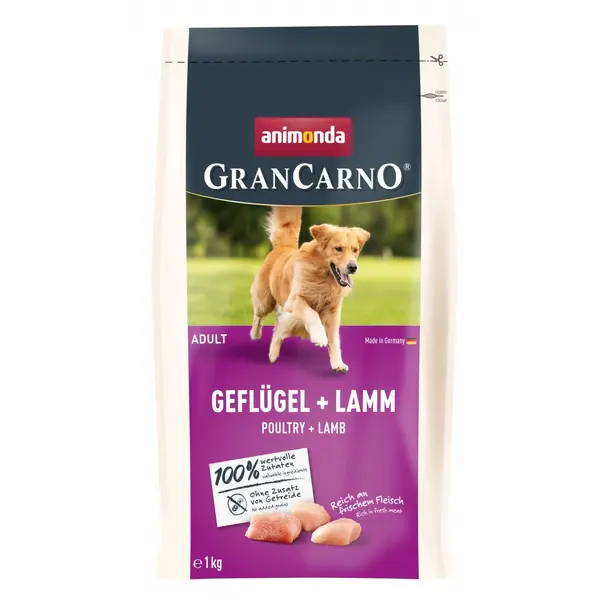 GranCarno dry  Adult - суха храна за израснали кучета с птиче и агнешко, 1 кг