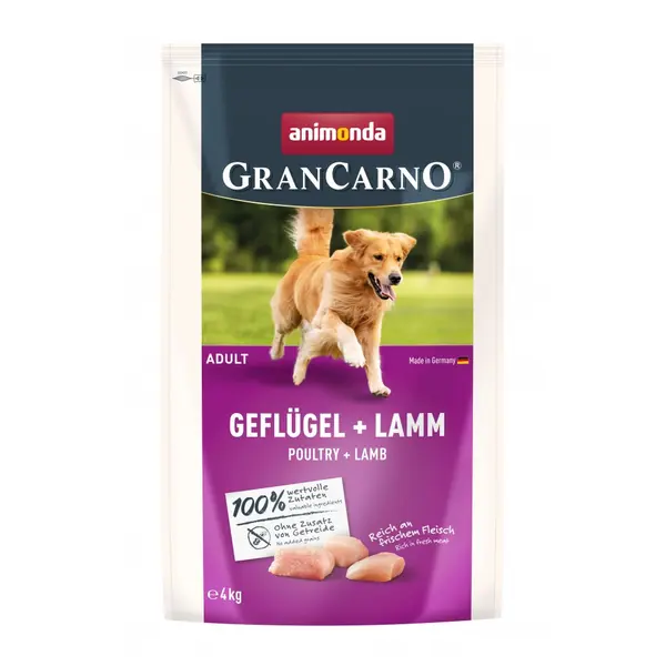 GranCarno dry  Adult - суха храна за израснали кучета с птиче и агнешко, 4 кг