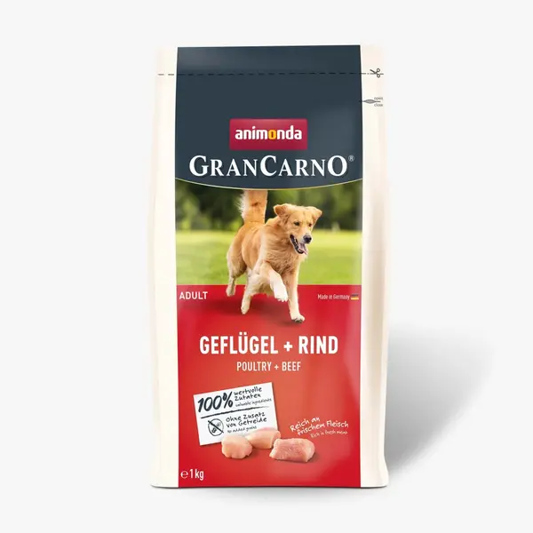 GranCarno dry  Adult - суха храна за израснали кучета с птиче и говеждо, 1 кг