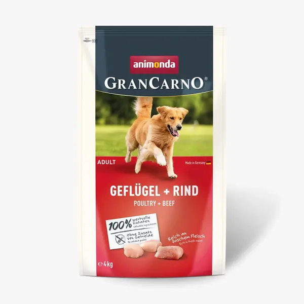 GranCarno dry  Adult - суха храна за израснали кучета с птиче и говеждо, 4 кг