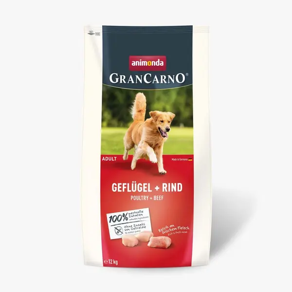 GranCarno dry  Adult - суха храна за израснали кучета с птиче и говеждо,12 кг