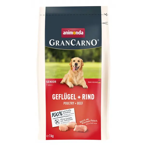 GranCarno dry  Senior - суха храна за възрастни кучета, с птиче и говеждо, 1 кг